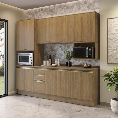 Armário de Cozinha Compacta Nicho Micro-ondas 100% Mdf 250cm Nogueira Celeste Kappesberg