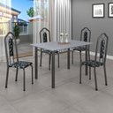 Ver imagem 1 de Conjunto de Mesa 120x75cm Tampo Granito com 4 Cadeiras Bianca Cinza/Preto Floral/Martelado Prata/Ocre