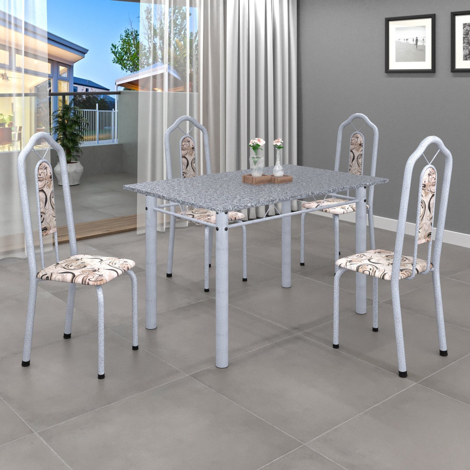 Conjunto de Mesa 120x75cm Tampo Granito com 4 Cadeiras Bianca  - 1