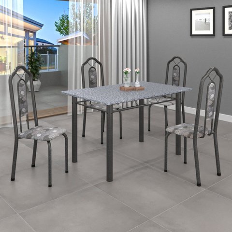 Conjunto de Mesa 120x75cm Tampo Granito com 4 Cadeiras Bianca Cinza/Paraopeba/Mart Prata/Ocre