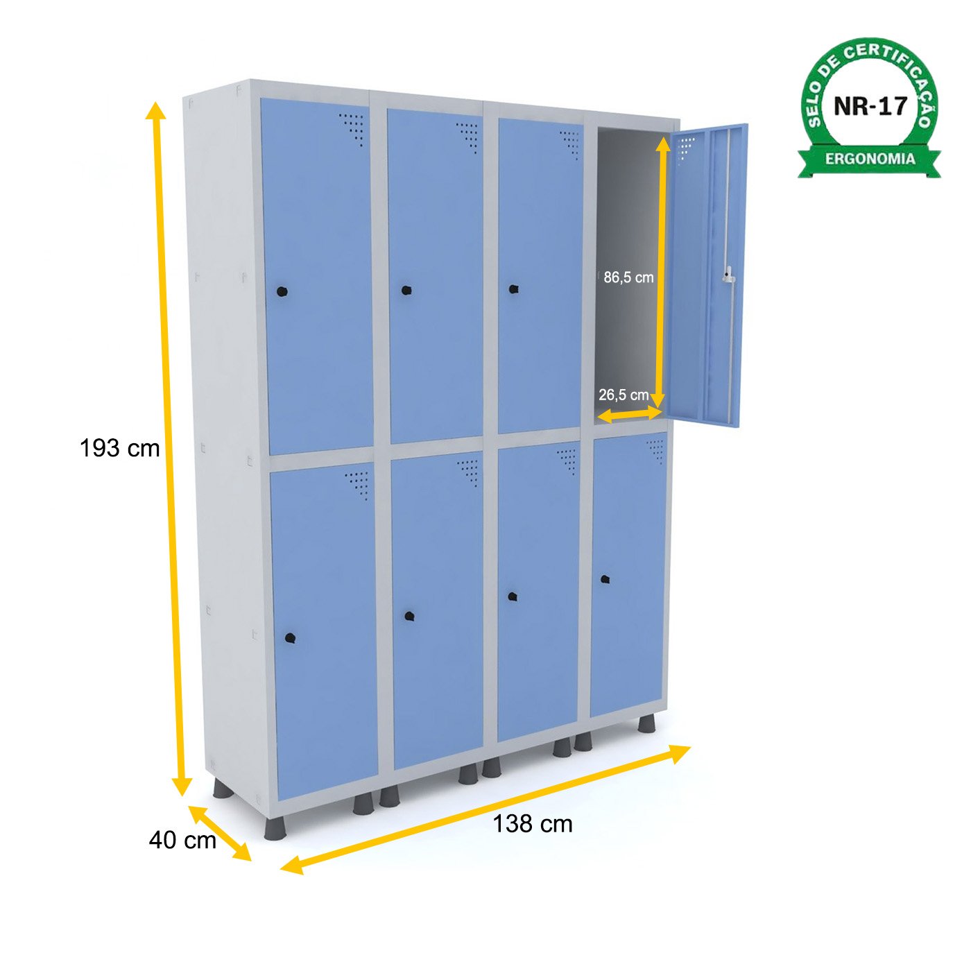 ROUPEIRO DE AÇO 4M 08 PORTAS PITÃO PANDIN - CINZA/AZUL DALÍ GRP 504/8 DI - 2