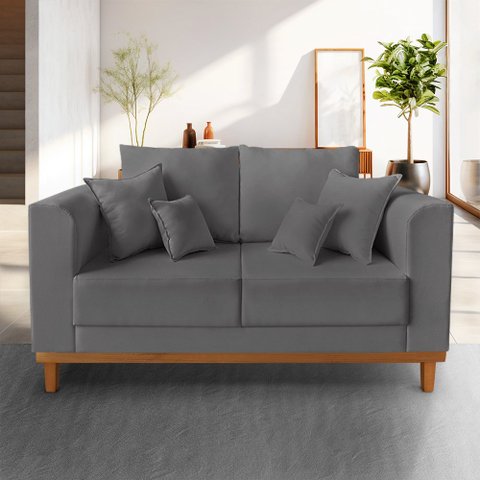 Sofá Vintage Viena 02 Lugares Suede Cinza - Madeira Prima Deccor