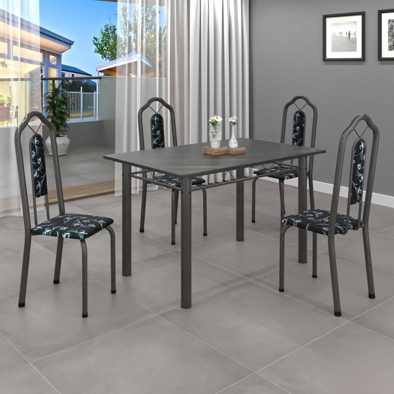 Conjunto de Mesa 120x75cm Tampo Ardósia com 4 Cadeiras Bianca  - 1