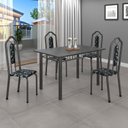 Ver imagem 1 de Conjunto de Mesa 120x75cm Tampo Ardósia com 4 Cadeiras Bianca Cinza/Preto Floral/Mart Prata/Indiano