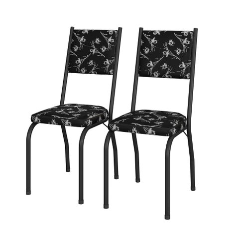 Kit 2 Cadeiras de Jantar em Aço Tubular 258 Sf Preto/floral - Combo Stock