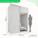 Ver imagem 4 de Guarda-Roupa Solteiro 2 Portas com Espelho 2 Gavetas Costa Rica Branco