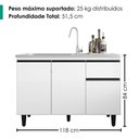 Ver imagem 3 de Balcao para Pia 3 Portas 1 Gaveta 118 cm Canada Branco Rudk