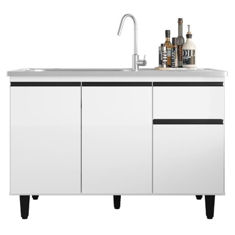 Balcao para Pia 3 Portas 1 Gaveta 118 cm Canada Branco Rudk