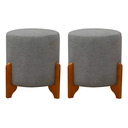 Ver imagem 2 de Kit 2 Puff Redondo Linho com Pés em Madeira Maciça Decorativo Sala Quarto