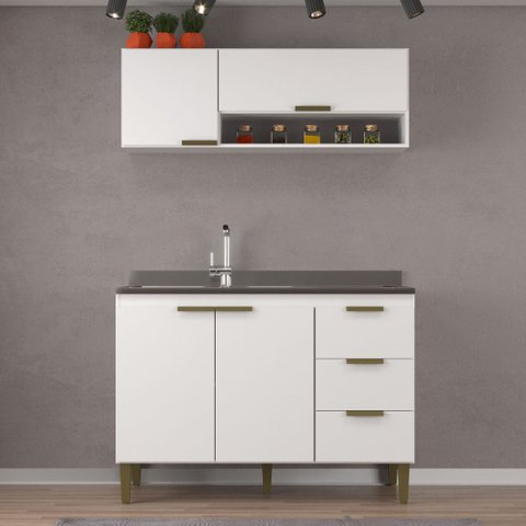 Cozinha Compacta Carol 4 Portas 3 Gavetas Branco - Jcarvalho