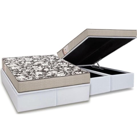 Cama Box Baú Queen: Colchão Espuma Ortobom D26 Physical Ultra Resistente + Base White(158x198)