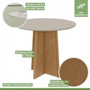 Ver imagem 3 de Mesa de Jantar Redonda 4 Lugares Tampo Vidro e MDF Celebrare Marrom Amêndoa Clean/Off White