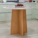 Ver imagem 1 de Mesa de Jantar Redonda 4 Lugares Tampo Vidro e MDF Celebrare Marrom Amêndoa Clean/Off White