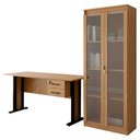 Ver imagem 1 de Mesa de Escritorio 2 Gavetas Armario Multiuso 2 Portas Amendoa Preto Tecno Mobili