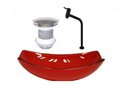 Ver imagem 1 de CUBA DE VIDRO OVAL CHANFRADA 51CM VERMELHO CEREJA + VALVULA + TORNEIRA PRETA