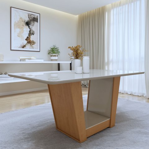 Mesa de Jantar 160x80cm Tampo MDF/Vidro Apogeu
