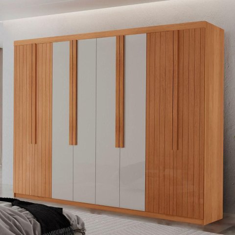 Guarda Roupa Casal Rio Mdf com 8 Portas 4 Gavetas Moderna Naturalle/off White