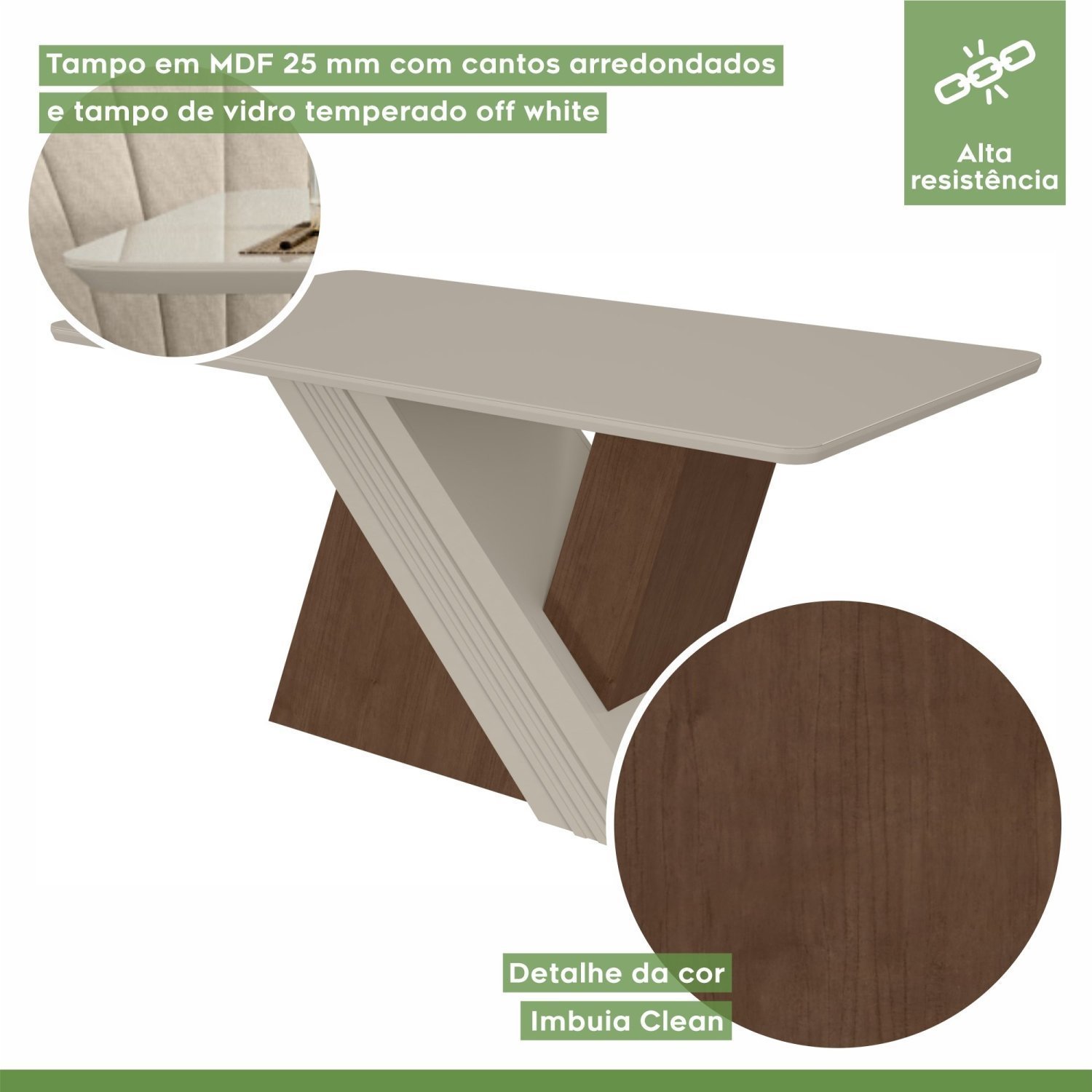 Mesa de Jantar 170x90cm Tampo MDF/Vidro Vênus Móveis Lopas - 2