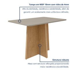 Mesa de Jantar 120x80cm Tampo MDF/Vidro Celebrare  - 3