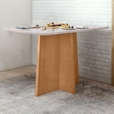 Mesa de Jantar 4 Lugares Tampo Vidro e MDF Celebrare Marrom Amêndoa Clean/Off White