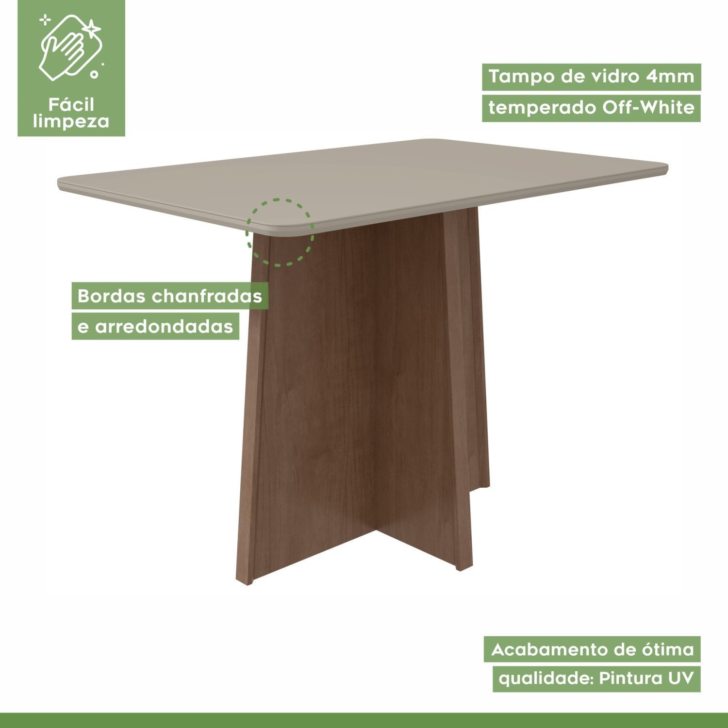 Mesa de Jantar 120x80cm Tampo MDF/Vidro Celebrare Móveis Lopas - 3