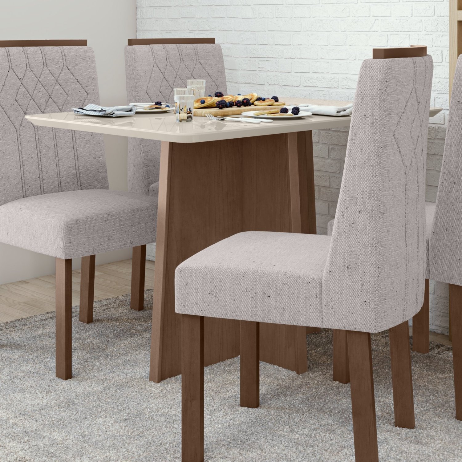 Mesa de Jantar 120x80cm Tampo MDF/Vidro Celebrare Móveis Lopas - 6