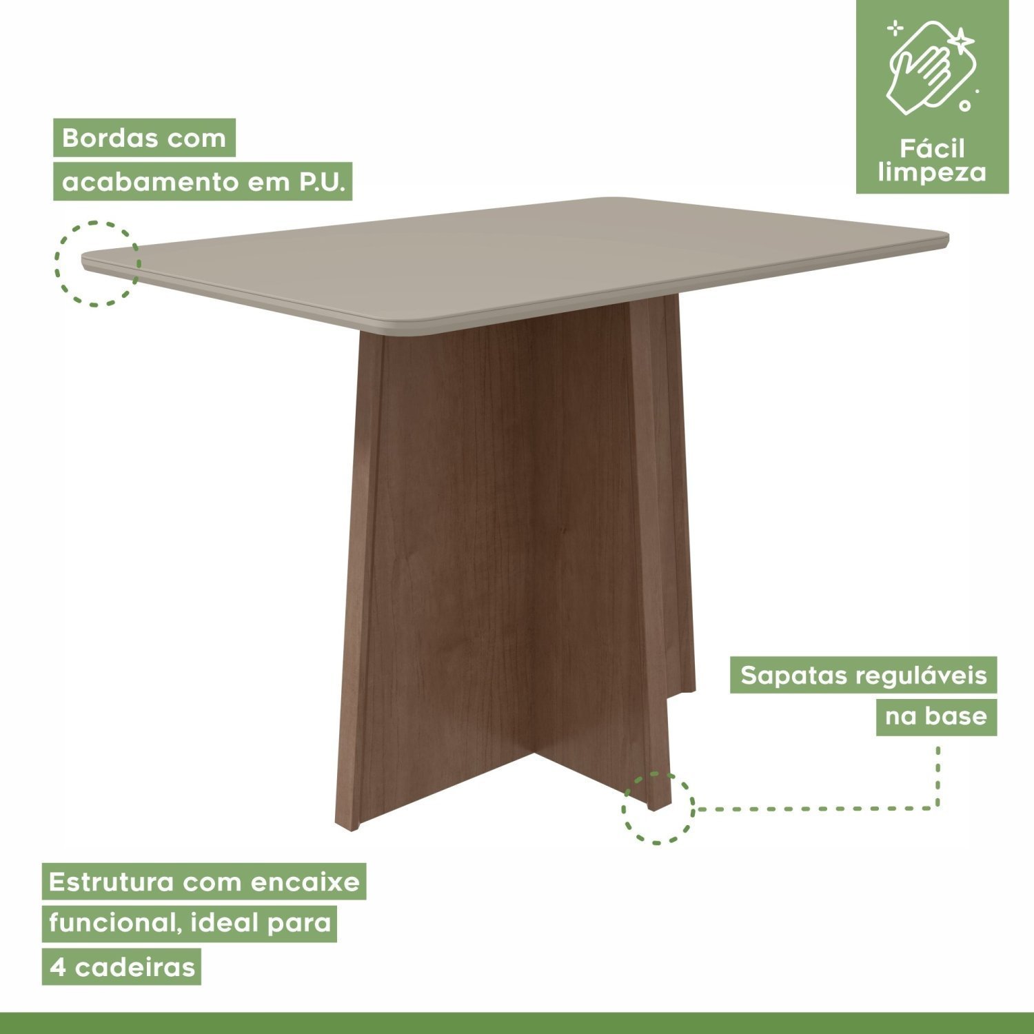 Mesa de Jantar 120x80cm Tampo MDF/Vidro Celebrare Móveis Lopas - 4