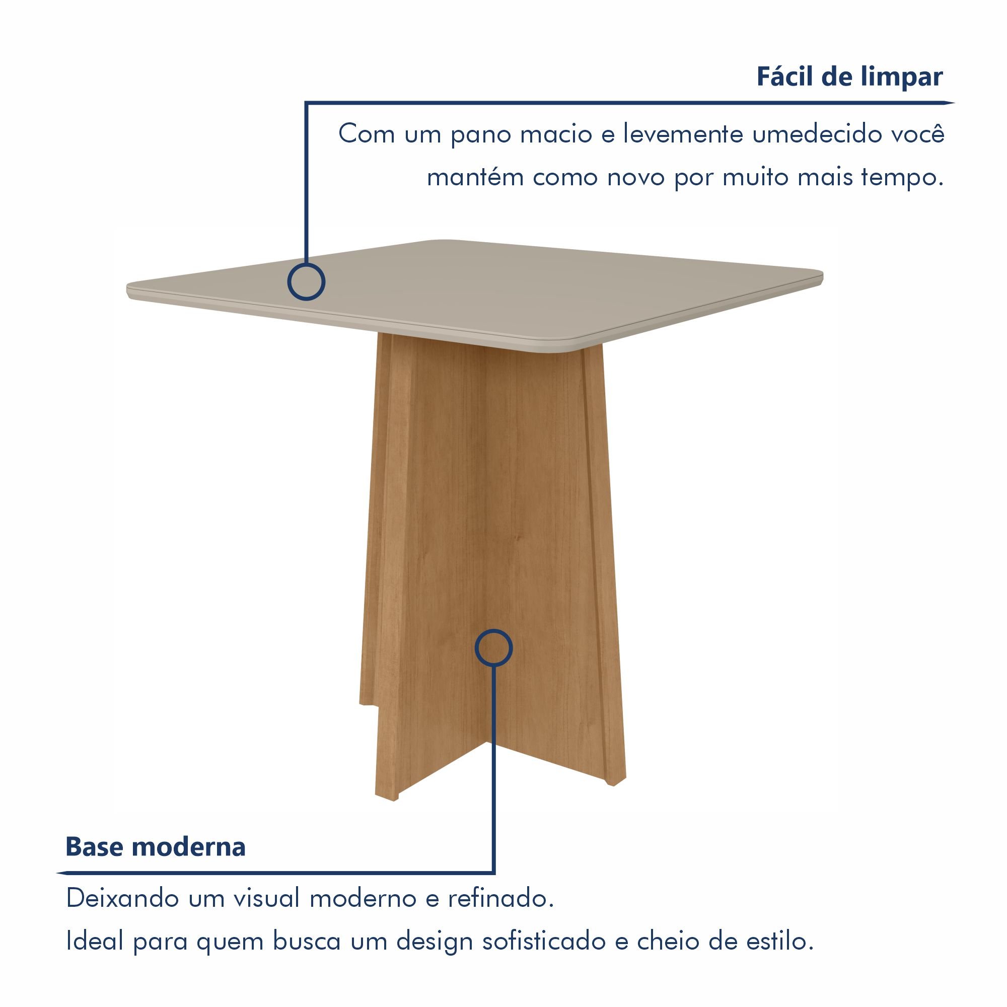 Mesa de Jantar 90x90cm Tampo MDF/Vidro Celebrare - 5