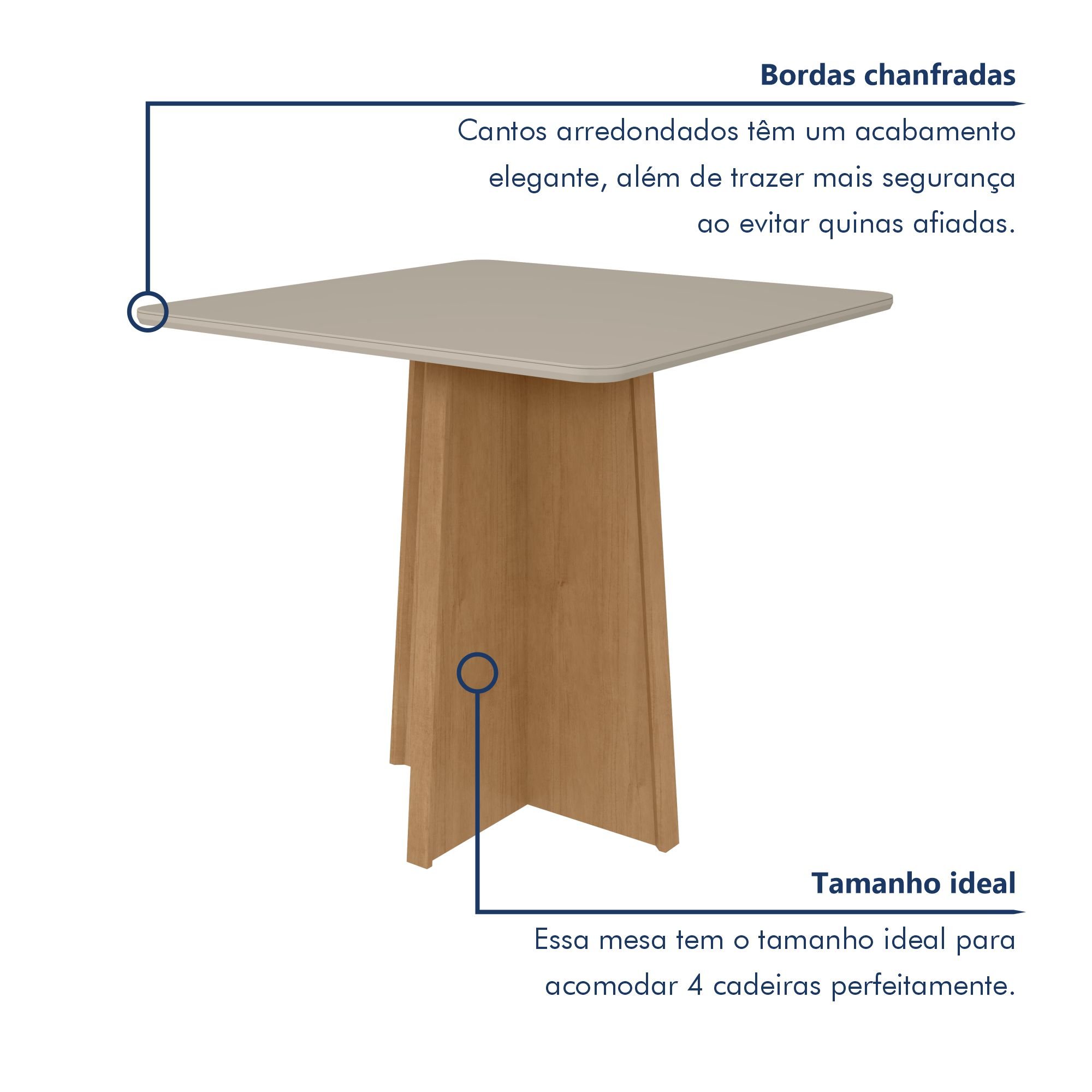 Mesa de Jantar 90x90cm Tampo MDF/Vidro Celebrare - 4