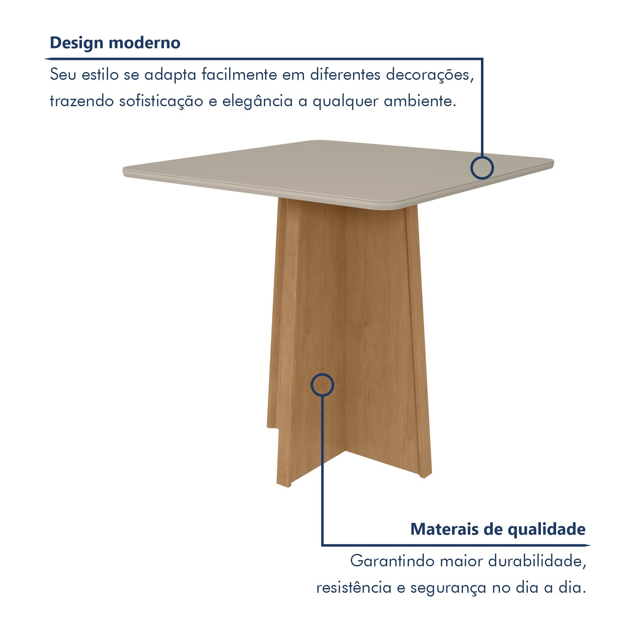 Mesa de Jantar 90x90cm Tampo MDF/Vidro Celebrare - 3