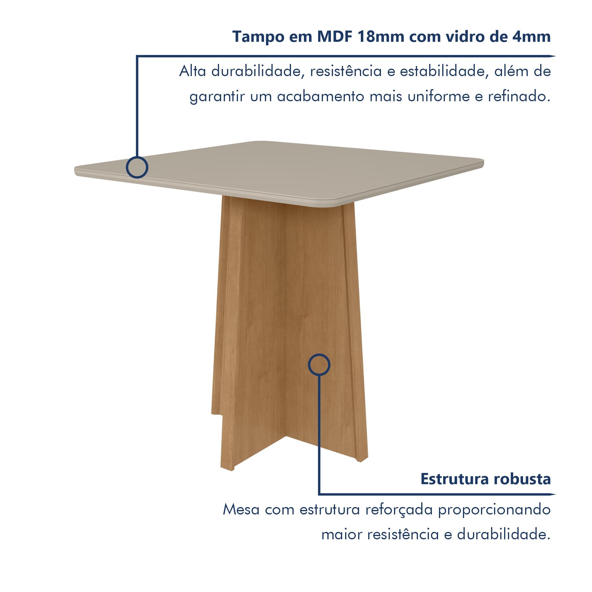 Mesa de Jantar 90x90cm Tampo MDF/Vidro Celebrare - 2