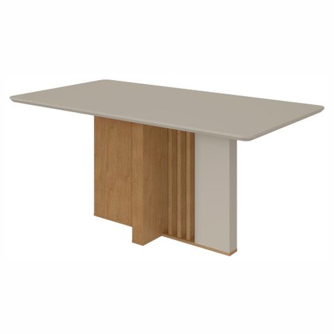 Mesa de Jantar Retangular 6 Lugares Tampo de Vidro e MDF 160cm Astrid Marrom Off White/Amêndoa Clean