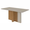 Ver imagem 1 de Mesa de Jantar Retangular 6 Lugares Tampo de Vidro e MDF 160cm Astrid Marrom Off White/Amêndoa Clean