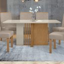 Ver imagem 2 de Mesa de Jantar Retangular 6 Lugares Tampo de Vidro e MDF 160cm Astrid Marrom Off White/Amêndoa Clean