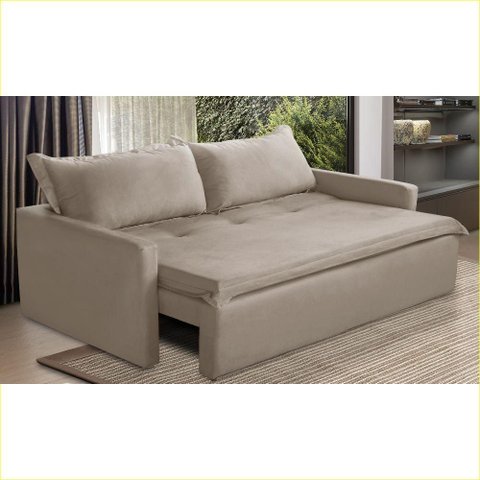 Sofá sem Caixa Retrátil e Reclinável 2,00m com Molas Karla Suede Cappuccino Rover & Beato