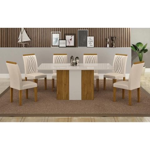 Mesa Doha 1,60 Decor/off Tampo Off C/vidro 6 Cadeiras Doha