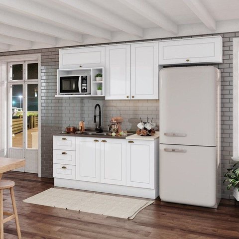 Cozinha Compacta Modulada 4 Portas 3 Gavetas Emily Branco/HP/Calcare