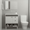 Ver imagem 2 de Conjunto Gabinete de Banheiro Istambul 1 Porta 1 Prateleira MDF - MDP 15mm 80cm Branco com Havana