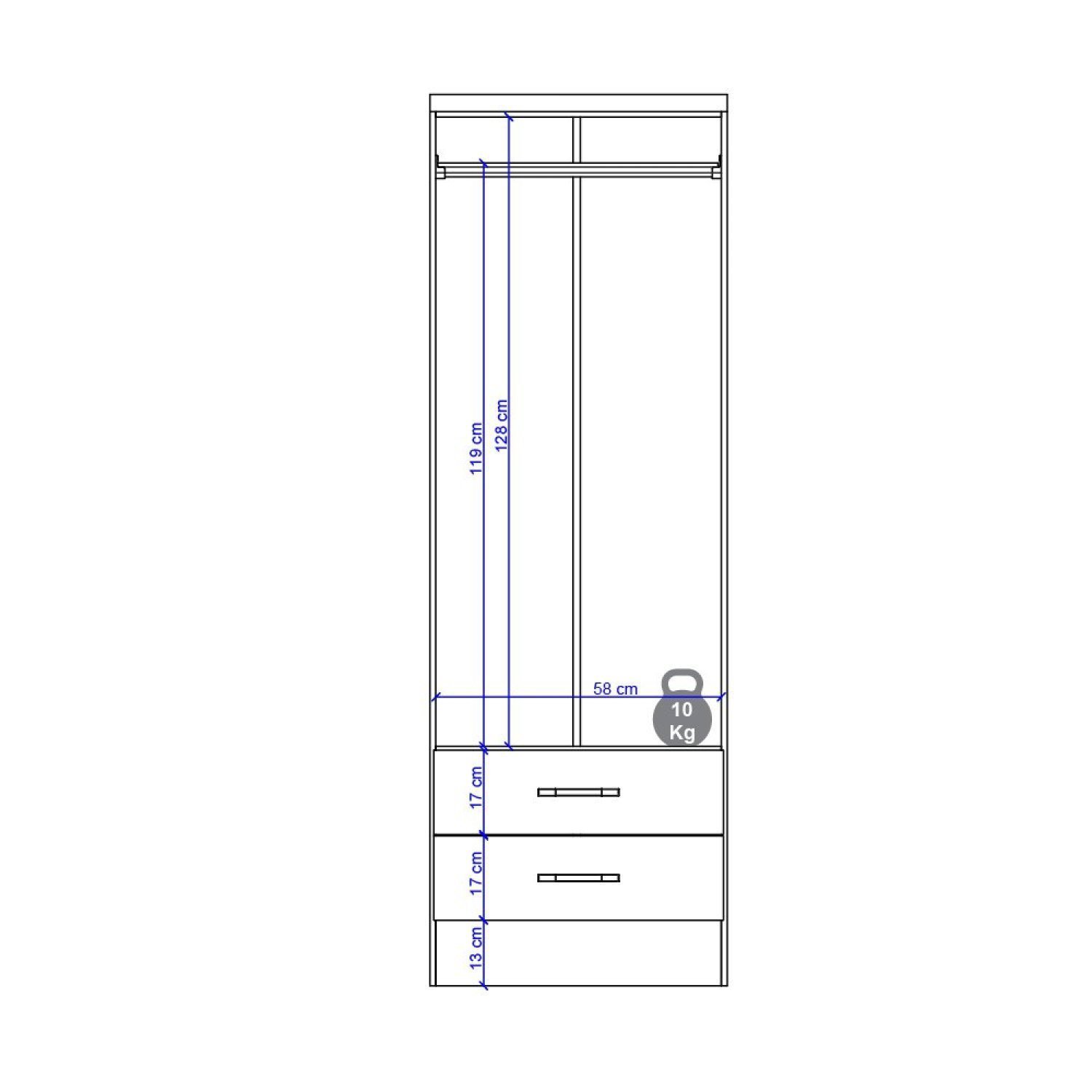 Guarda Roupas Solteiro 2 Portas 2 Gavetas MDP Sense Móveis Carraro - 5