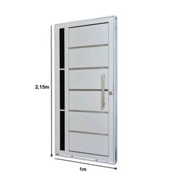 Porta de Aço Lambri 215x100cm com Friso e Puxador Inox Vidro Lateral Fumê Batente 12cm Qualitysol Ra - 4