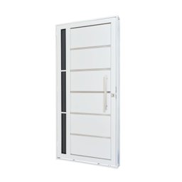 Porta de Aço Lambri 215x100cm com Friso e Puxador Inox Vidro Lateral Fumê Batente 12cm Qualitysol Ra - 2