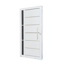 Ver imagem 1 de Porta de Aço Lambri 215x100cm com Friso e Puxador Inox Lateral Vidro Fumê Batente 12cm Qualitysol Ra