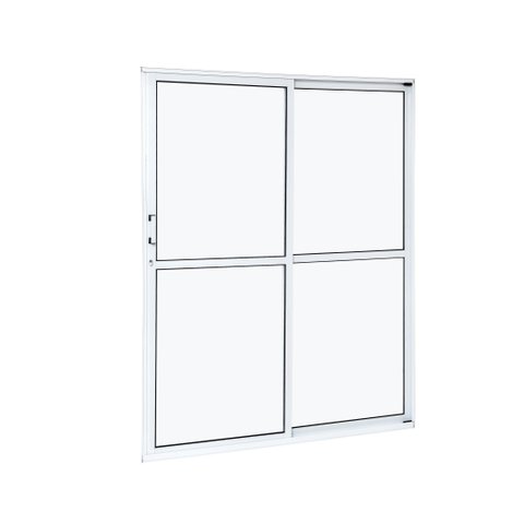 Porta de Aluminio Balcão 210x160cm 2 Folhas com Vidro Liso e Batente 7,9cm Cristal Ramassol Branco