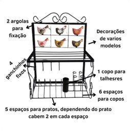 Escorredor de Pratos, Copos e Talheres em Ferro:galinha Caipira - 3