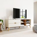 Ver imagem 1 de Rack Bancada Seul para Tv 75 com 2 Gavetas - Off White / Pinho
