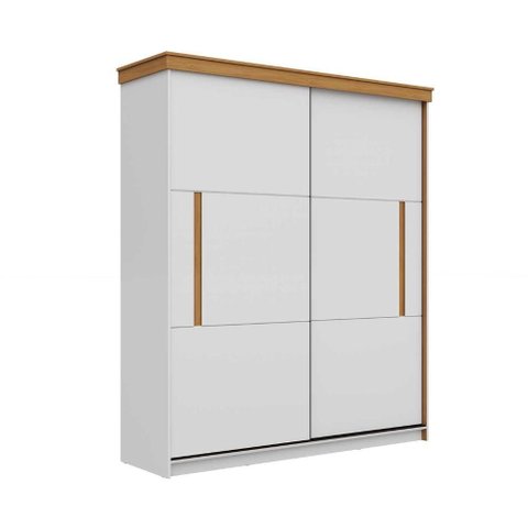 Guarda Roupa Solteiro 1,9m X 2,2m Portas de Correr 100% Mdf Cor:branco Brilho com Freijó