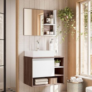 Conjunto Gabinete Armário para Banheiro França Completo com Cuba e Torneira