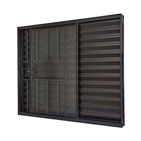 Janela de Alumínio Veneziana 100x120cm 3 Folhas com Grade e Vidro Liso Ultra Ramassol Preto
