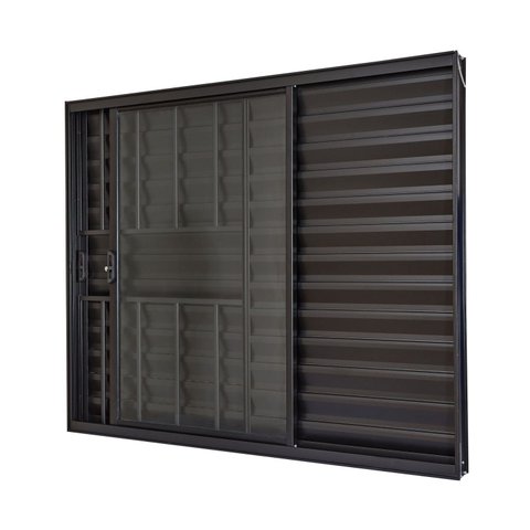 Janela de Alumínio Veneziana 100x120cm 3 Folhas com Grade e Vidro Liso Ultra Ramassol Preto