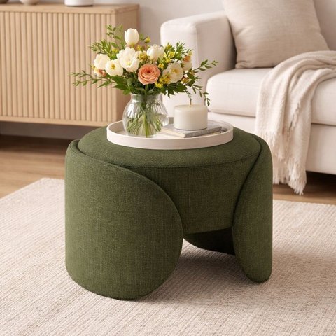 Puff para Sala de Estar em Linho Bello Verde